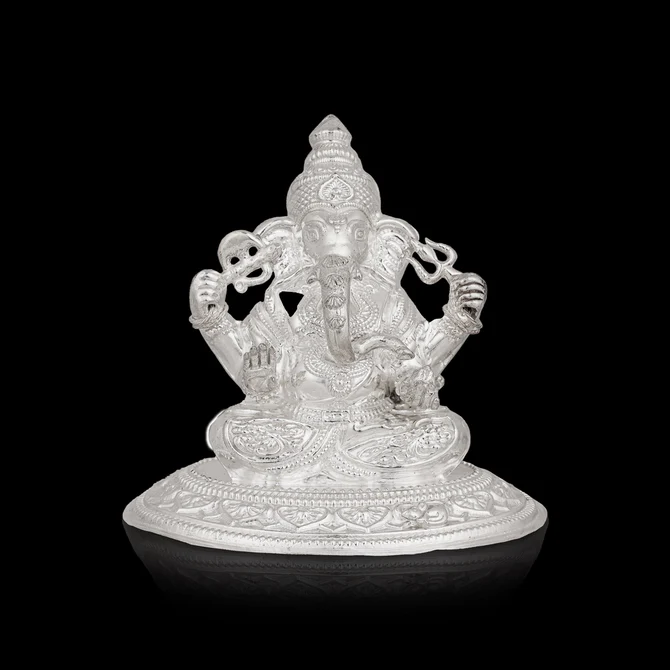 Silver Vinayakar Idol - 4 x 4.5 Inches